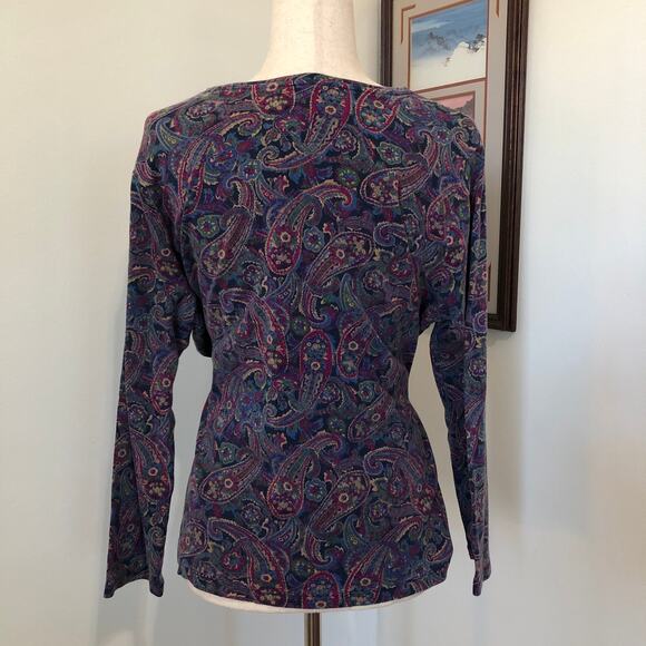Lauren Ralph Lauren VTG 90s Paisley Knit Top 2X Cotton Crewneck Retro Boho - Picture 5 of 9